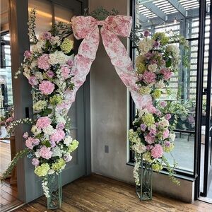 LoveShackFancy Pink Damask Oversized Bow Tree Topper Decor